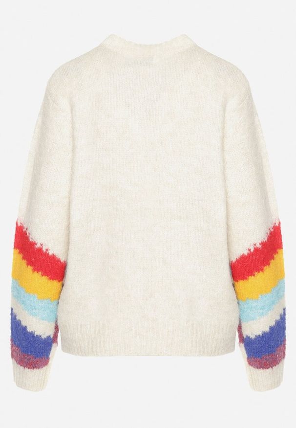 Born2be - Jasnobeżowy Sweter z Poprzecznymi Paskami Rentina. Kolor: beżowy. Materiał: jeans. Styl: klasyczny