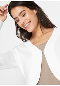 bonprix - Krótki sweter rozpinany z wiskozą. Kolor: biały. Materiał: wiskoza. Długość: krótkie. Styl: elegancki #2