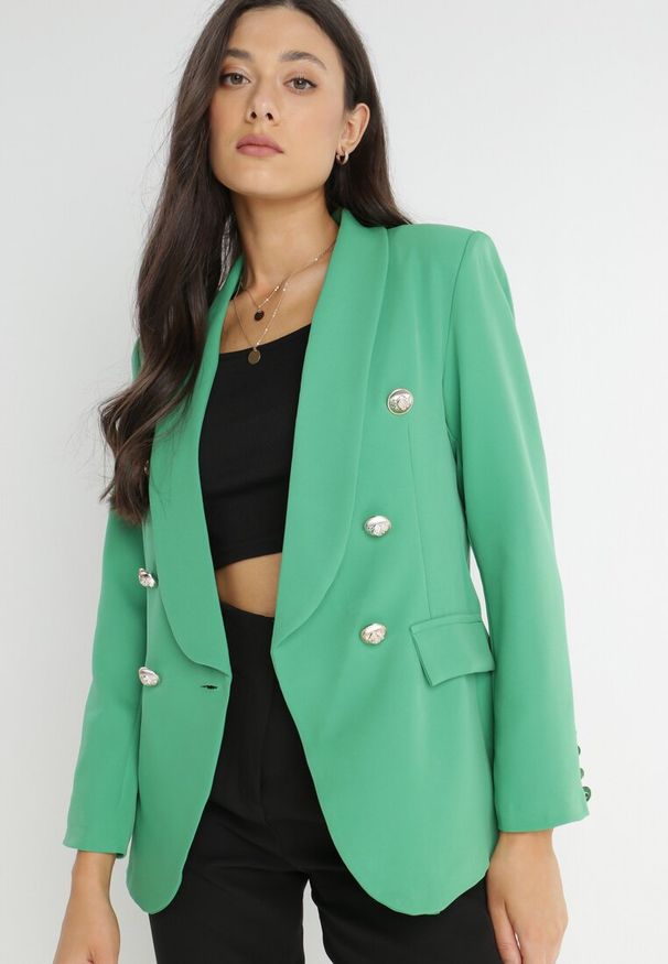 Born2be - Zielona Marynarka Hyrmatea. Okazja: na spotkanie biznesowe. Kolor: zielony. Długość rękawa: długi rękaw. Długość: długie. Wzór: jednolity. Styl: wizytowy, biznesowy, elegancki