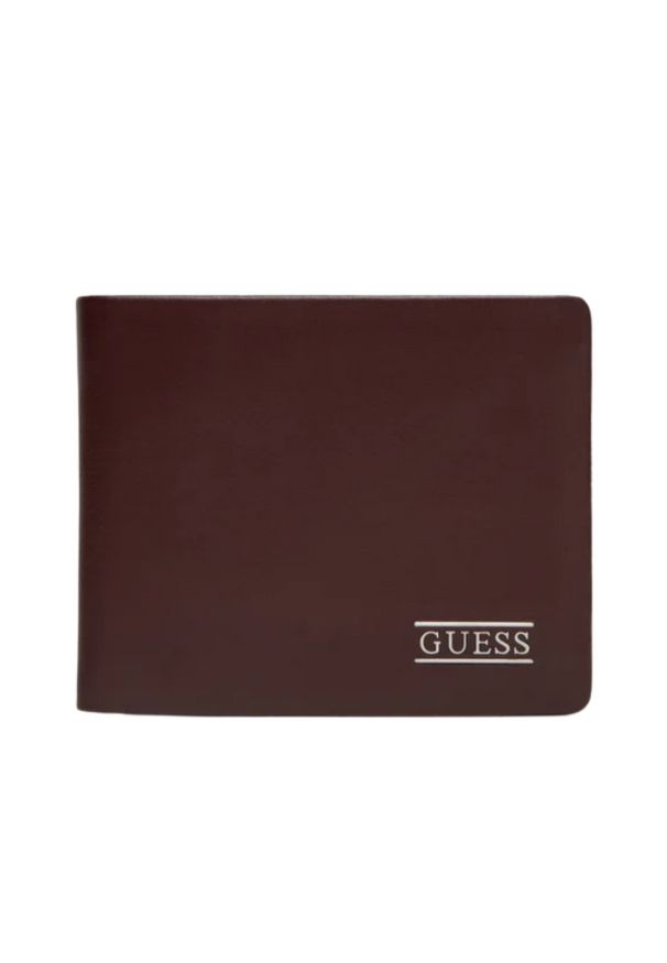 Guess - GUESS Brązowy portfel męski New Bosto Bifold. Kolor: brązowy. Materiał: skóra