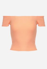 Born2be - Pomarańczowy T-shirt o Krótkim Fasonie z Hiszpańskim Dekoltem z Bawełny Irmalema. Kolor: pomarańczowy. Materiał: bawełna. Długość: krótkie. Sezon: lato #4