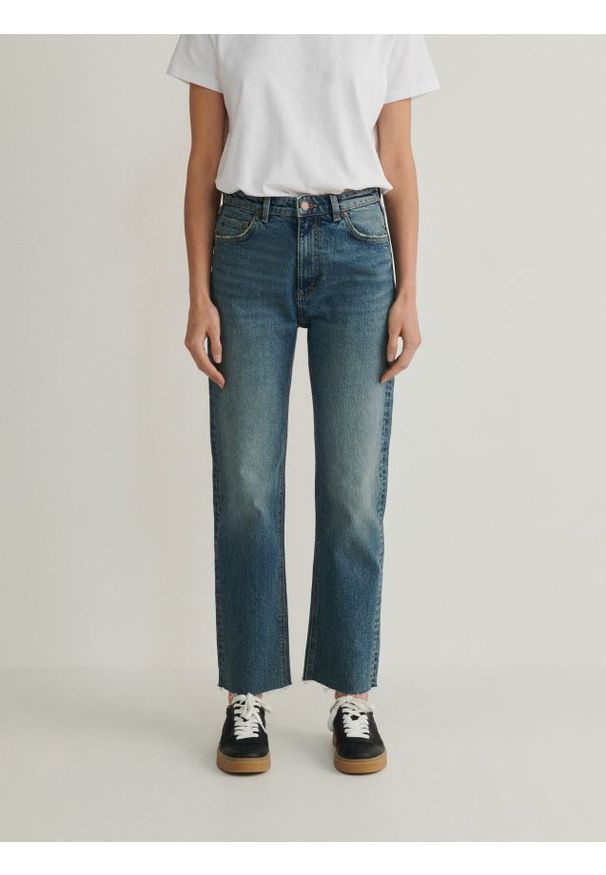 Reserved - Jeansy straight z wysokim stanem - indigo jeans. Stan: podwyższony