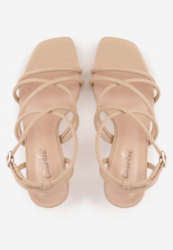 Renee - Beżowe Sandały na Klepsydrowej Szpilce z Geometrycznymi Paskami Molthise. Zapięcie: pasek. Kolor: beżowy. Wzór: geometria. Obcas: na szpilce. Styl: glamour, wizytowy