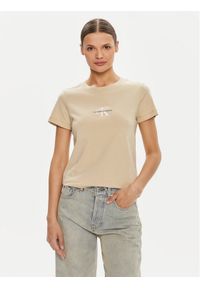 Calvin Klein Jeans T-Shirt Monologo J20J223563 Beżowy Slim Fit. Kolor: beżowy. Materiał: bawełna