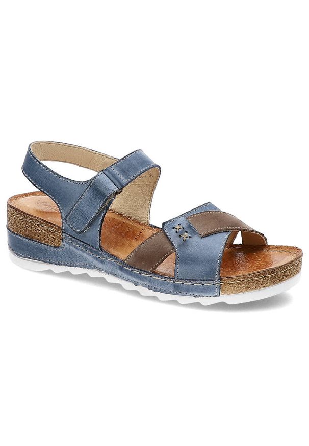 Niebieskie Sandały Wasak Wygodne Skórzane Buty. Zapięcie: rzepy. Kolor: niebieski. Materiał: skóra. Sezon: lato. Styl: elegancki