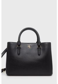 Lauren Ralph Lauren torebka skórzana 431876725004 kolor czarny. Kolor: czarny. Materiał: skórzane. Rodzaj torebki: na ramię #1