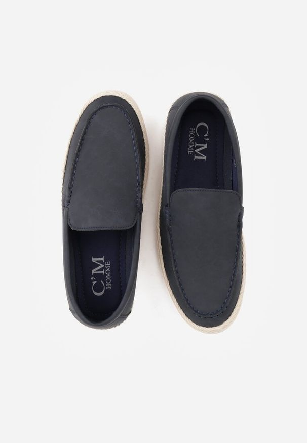 Born2be - Granatowe Półbuty Typu Mokasyny z Plecionką Aigalira. Okazja: na co dzień. Kolor: niebieski. Materiał: jeans. Styl: klasyczny, casual, elegancki