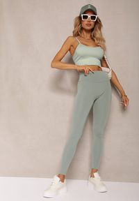 Renee - Ciemnozielone Sportowe Legginsy High Waist Quarefia. Stan: podwyższony. Kolor: zielony. Materiał: materiał. Długość: długie. Styl: sportowy #3