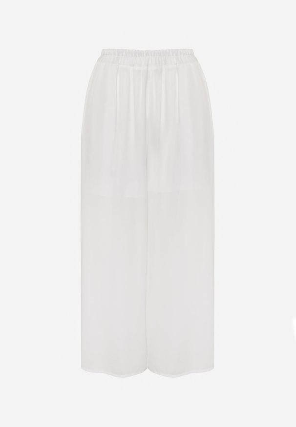 Renee - Białe Wiskozowe Spodnie Szerokie High Waist Rissalene. Okazja: do pracy, na spotkanie biznesowe. Stan: podwyższony. Kolor: biały. Materiał: wiskoza. Styl: biznesowy, elegancki