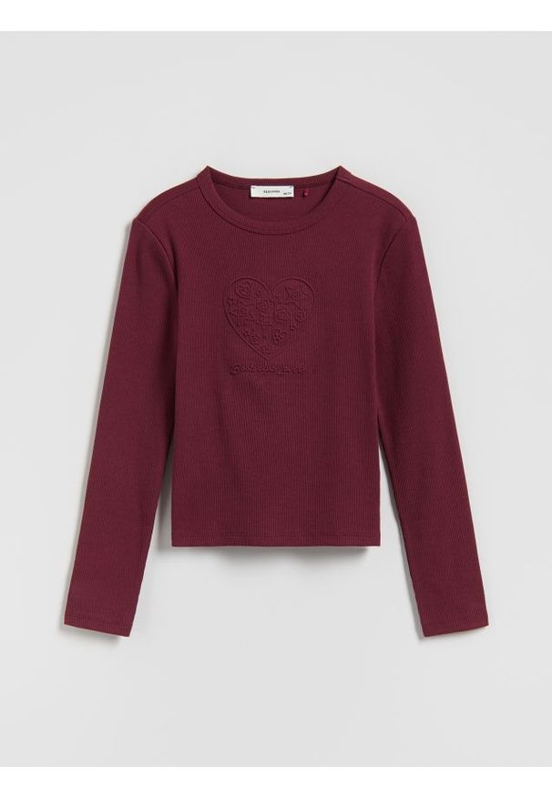 Reserved - Koszulka z wypukłą aplikacją - bordowy. Kolor: czerwony. Materiał: bawełna. Wzór: aplikacja