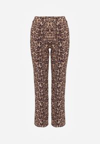 Renee - Beżowe Spodnie z Prostymi Nogawkami w Panterkę Enalora. Okazja: na co dzień, na spotkanie biznesowe. Kolor: beżowy. Materiał: materiał. Wzór: motyw zwierzęcy. Styl: casual, biznesowy, elegancki #4