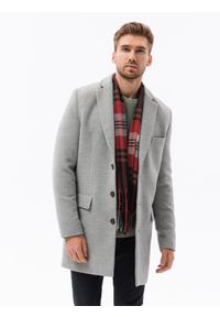 Ombre Clothing - Płaszcz męski klasyczny jednorzędowy - jasnoszary V4 C432 - XXL. Kolor: szary. Materiał: poliester. Sezon: wiosna. Styl: klasyczny #1