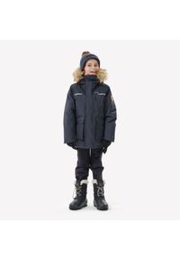 quechua - Parka turystyczna dla dzieci Quechua NH900 wodoodporna. Typ kołnierza: kołnierzyk stójkowy. Kolor: pomarańczowy, wielokolorowy, szary. Materiał: futro. Sezon: zima. Styl: elegancki