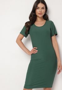 Born2be - Zielona Casualowa Sukienka z Bawełną Lumelisse. Okazja: na co dzień. Kolor: zielony. Materiał: bawełna. Typ sukienki: proste. Styl: casual #6
