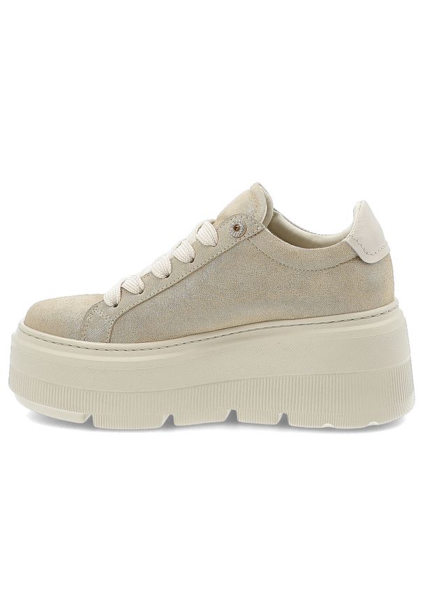 CheBello - Złote Sneakersy Chebello Modne Obuwie Damskie Na Platformie. Zapięcie: sznurówki. Kolor: złoty. Materiał: materiał. Obcas: na platformie. Styl: klasyczny, sportowy, elegancki