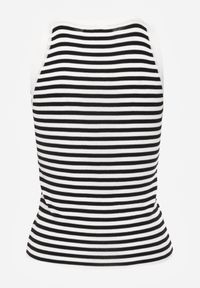 Born2be - Biało-Czarny Top w Paski z Broszką Duzette. Kolor: biały. Materiał: tkanina, wiskoza. Długość rękawa: bez rękawów. Wzór: paski. Styl: elegancki #5