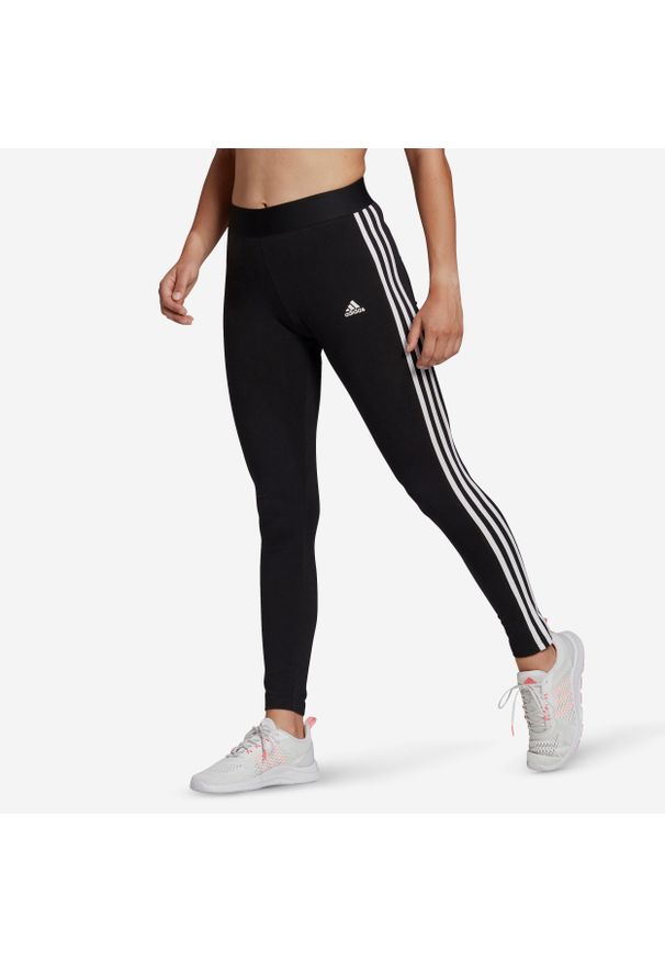 Legginsy 3S Fitness Adidas czarne. Kolor: czarny. Materiał: bawełna, materiał, elastan. Wzór: paski. Sport: fitness