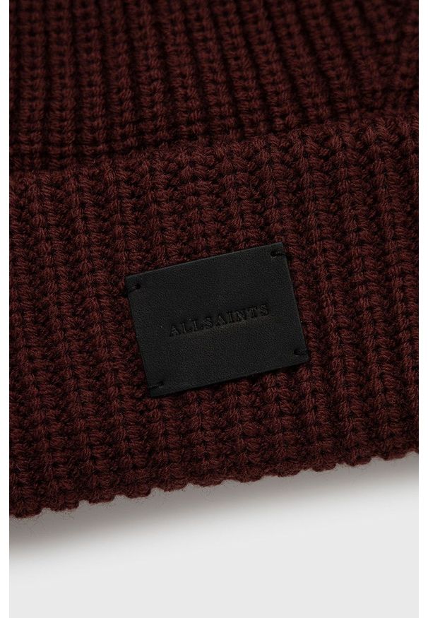 AllSaints Czapka z domieszką wełny kolor bordowy. Kolor: czerwony. Materiał: wełna