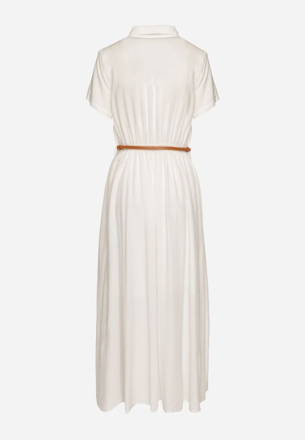 Born2be - Biała Wiskozowa Sukienka o Koszulowym Fasonie z Wąskim Paskiem Fillamea. Kolor: biały. Materiał: wiskoza. Wzór: aplikacja. Typ sukienki: koszulowe. Styl: elegancki