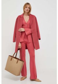 TwinSet - Twinset płaszcz wełniany kolor różowy przejściowy. Kolor: różowy. Materiał: wełna. Styl: klasyczny #6