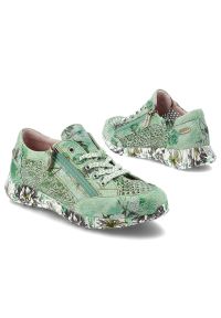 Sneakersy damskie Laura Vita, elastyczne sznurowanie oraz podwyższona podeszwa z nadrukiem na obwodzie, zielone, 06 SL3015-6G. Okazja: na co dzień. Zapięcie: sznurówki. Kolor: zielony. Materiał: jeans. Wzór: nadruk. Sezon: wiosna, lato. Styl: casual #7