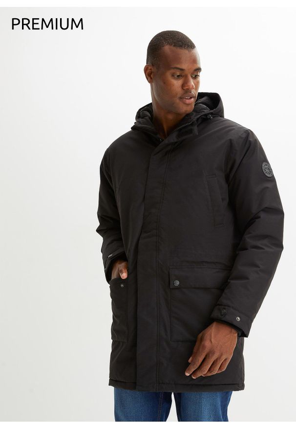 bonprix - Parka wodoodporna z prawdziwego puchu. Kolor: czarny. Materiał: puch