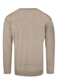 Męski Sweter Wełniany (V-neck) - Max Sheldon - Jasny Beż. Kolor: brązowy, beżowy, wielokolorowy. Materiał: wełna, akryl. Sezon: jesień, zima. Styl: klasyczny