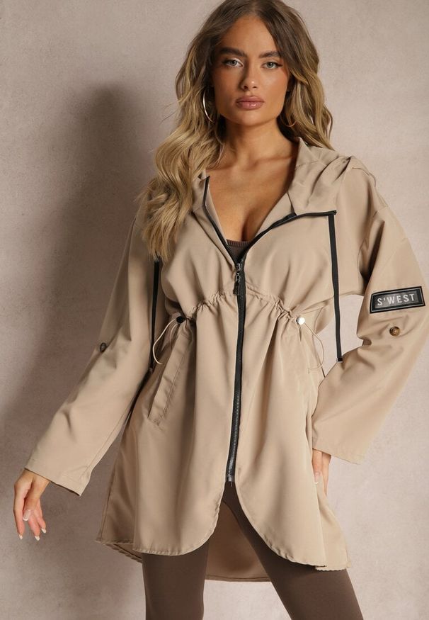 Renee - Beżowa Kurtka Oversize Wiatrówka Ceshela. Kolor: beżowy. Długość rękawa: długi rękaw. Długość: długie. Styl: elegancki