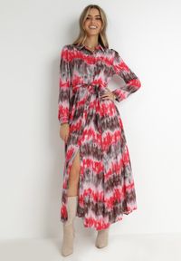 Born2be - Czerwona Sukienka Nephohsa. Kolor: czerwony. Materiał: materiał. Długość rękawa: długi rękaw. Typ sukienki: koszulowe. Styl: elegancki. Długość: maxi #6