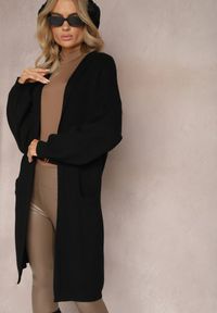 Renee - Czarny Jednolity Kardigan z Długim Rękawem Niezapinany z Kapturem Colise. Typ kołnierza: kaptur. Kolor: czarny. Długość rękawa: długi rękaw. Długość: długie. Wzór: jednolity #3