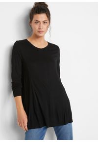 bonprix - Shirt z długim rękawem, z miękkiej wiskozy. Typ kołnierza: dekolt w serek. Kolor: czarny. Materiał: materiał, wiskoza. Długość rękawa: długi rękaw. Długość: długie #1