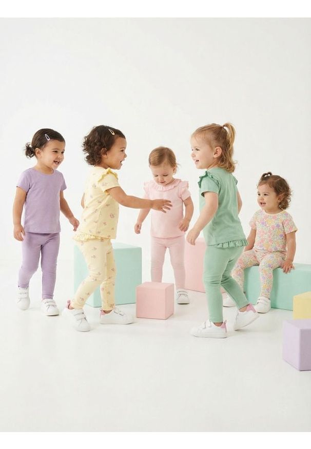 Sinsay - Bawełniane legginsy 5 pack - kremowy. Kolor: kremowy. Materiał: bawełna