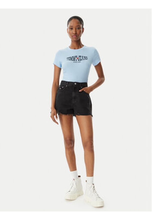 Tommy Jeans T-Shirt Wavy Flag DW0DW22272 Niebieski jasny Slim Fit. Kolor: niebieski. Materiał: bawełna