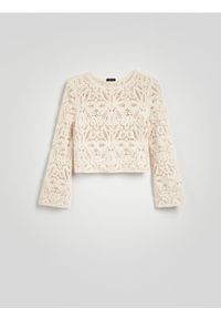 Reserved - Ażurowa bluzka - kremowy. Kolor: kremowy. Materiał: dzianina, bawełna. Wzór: ażurowy #1