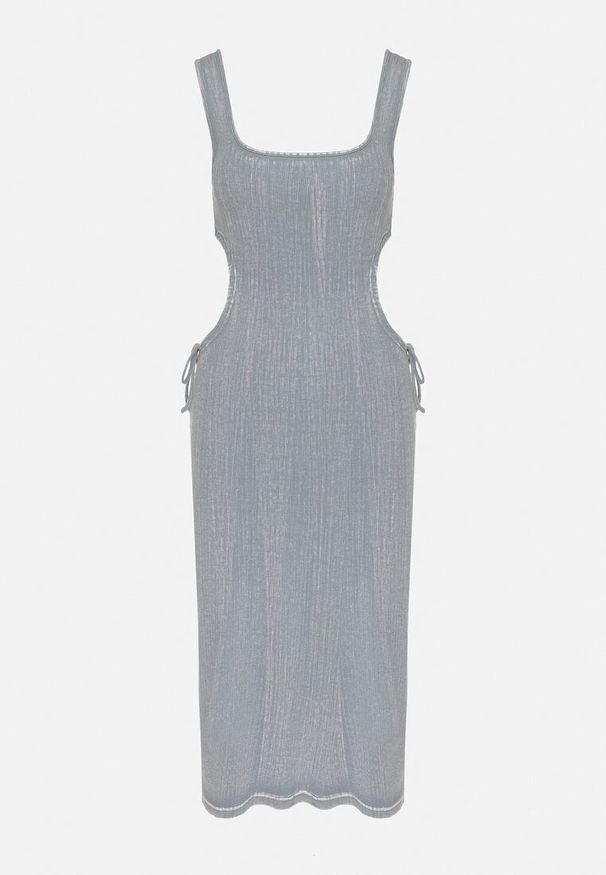 Born2be - Jasnoniebieska Bawełniana Sukienka na Ramiączkach ze Ściągaczami i Wycięciami po Bokach Nestanina. Kolor: niebieski. Materiał: bawełna. Długość rękawa: na ramiączkach. Styl: elegancki