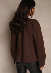 Renee - Brązowy Kardigan z Wiskozą Ozdobiony w Pasie Wiązaniem Tusllima. Okazja: na co dzień. Kolor: brązowy. Materiał: wiskoza. Wzór: aplikacja. Styl: casual #4