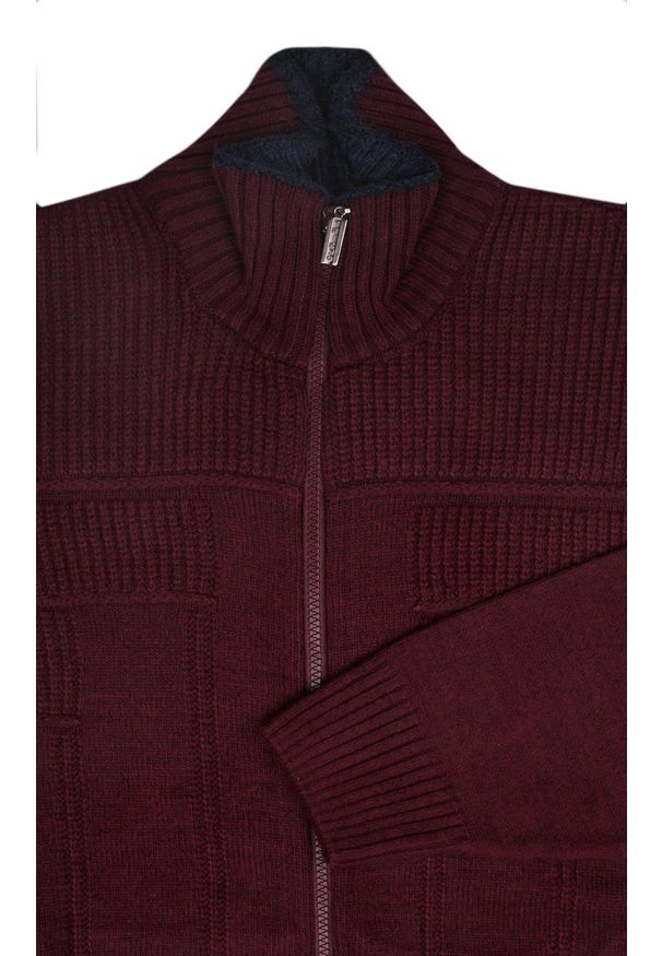 Trikko - Sweter Wełniany Bordowy Rozpinany z Wysokim Dekoltem na Zamek, Ciepły -TRIKKO. Kolor: czerwony. Materiał: wełna, akryl. Sezon: jesień, zima. Styl: elegancki
