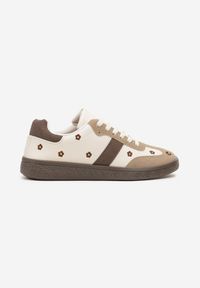 Born2be - Beżowe Sneakersy Typu Tenisówki z Kwiatkami Reisare. Okazja: na co dzień. Kolor: beżowy. Materiał: jeans. Wzór: kwiaty #6