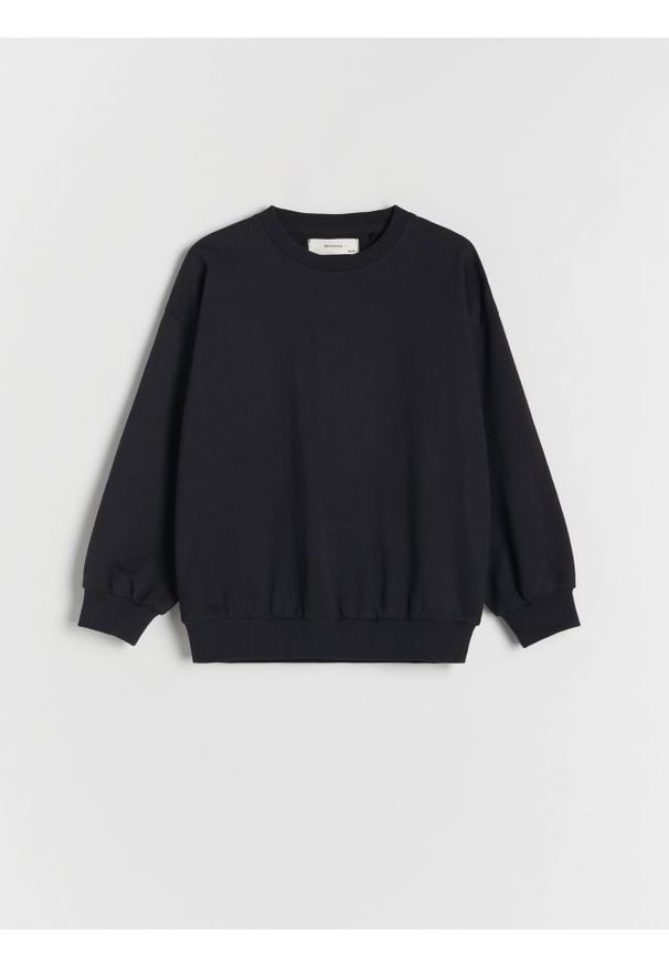 Reserved - Gładka bluza basic - czarny. Kolor: czarny. Materiał: dzianina, bawełna. Wzór: gładki