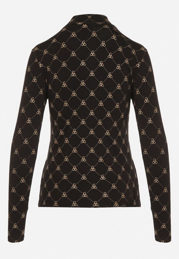 Born2be - Czarna Bawełniana Bluzka z Półgolfem Typu Longsleeve z Geometrycznym Wzorem Tilianna. Okazja: do pracy, na spotkanie biznesowe, na co dzień, na imprezę. Kolor: czarny. Materiał: bawełna. Długość rękawa: długi rękaw. Wzór: geometria. Styl: biznesowy, elegancki, casual, klasyczny