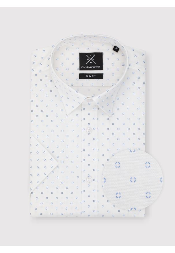 Pako Lorente - PAKO LORENTE - Koszula męska w błękitny mikrowzór. Kolor: niebieski. Materiał: bawełna, elastan. Długość rękawa: krótki rękaw. Długość: krótkie. Sezon: lato