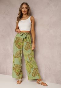 Renee - Zielone Spodnie Nulty. Stan: podwyższony. Kolor: zielony. Materiał: tkanina. Długość: długie. Wzór: aplikacja #2