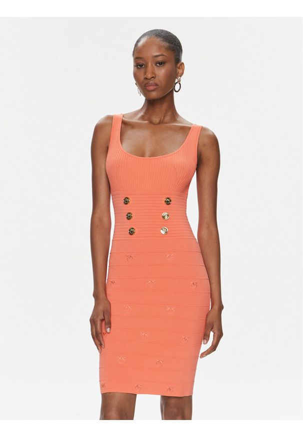 Pinko Sukienka dzianinowa Cactus 102879 A1LK Koralowy Slim Fit. Kolor: pomarańczowy. Materiał: syntetyk