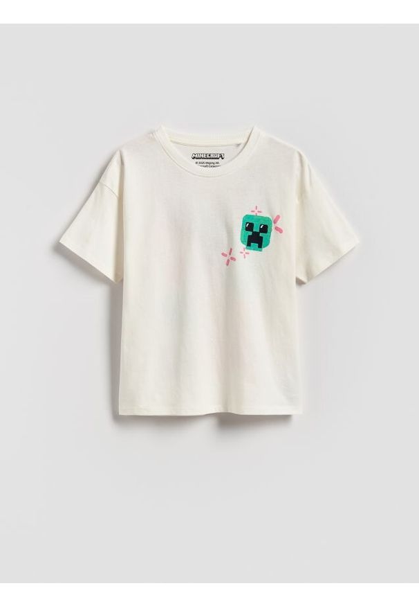 Reserved - Bawełniany t-shirt Minecraft - złamana biel. Materiał: bawełna