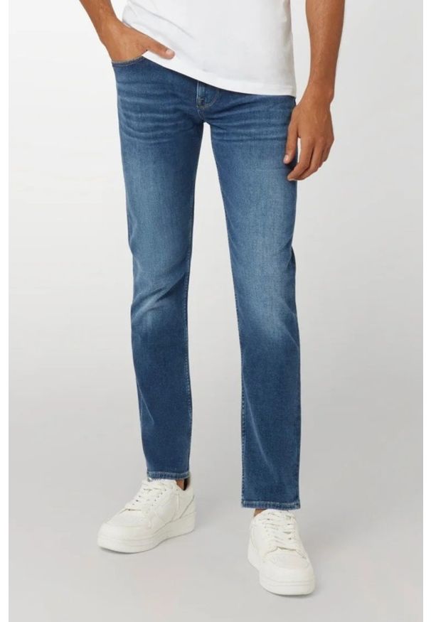 Guess - GUESS Niebieskie męskie spodnie jeansowe Finnley, Rozmiar 30/34. Kolor: niebieski. Wzór: aplikacja. Styl: klasyczny