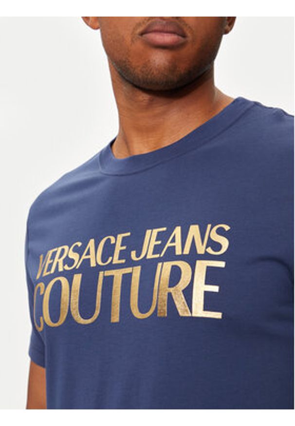 Versace Jeans Couture T-Shirt 77GAHT05 Granatowy Regular Fit. Kolor: niebieski. Materiał: bawełna
