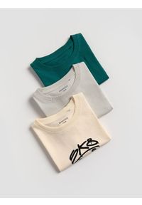 Reserved - Bawełniany t-shirt oversize 3 pack - jasnoszary. Kolor: szary. Materiał: bawełna #1
