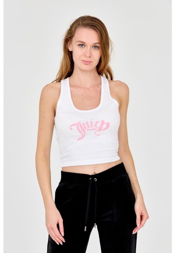 Juicy Couture - JUICY COUTURE Biały damski tank top Chrishell, Rozmiar S. Kolor: biały. Materiał: bawełna