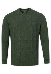 Bawełniany Sweter Męski - Pako Jeans - Warkoczowy Splot - Zgniła Zieleń. Materiał: bawełna. Wzór: ze splotem. Styl: klasyczny, elegancki