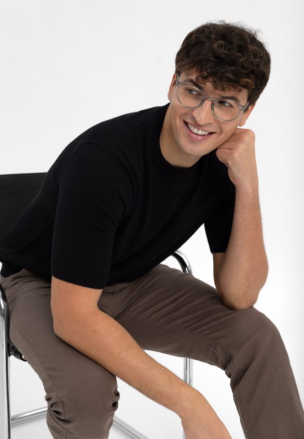 Volcano - T-shirt basic z dzianiny TM-BURRO. Materiał: dzianina. Długość rękawa: krótki rękaw. Długość: krótkie. Wzór: gładki. Styl: klasyczny